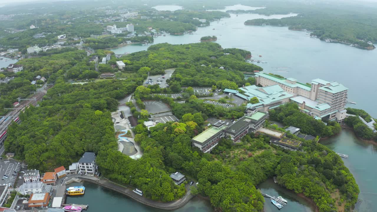 일본, 미에현, 카시코지마 섬의 4k 조감도