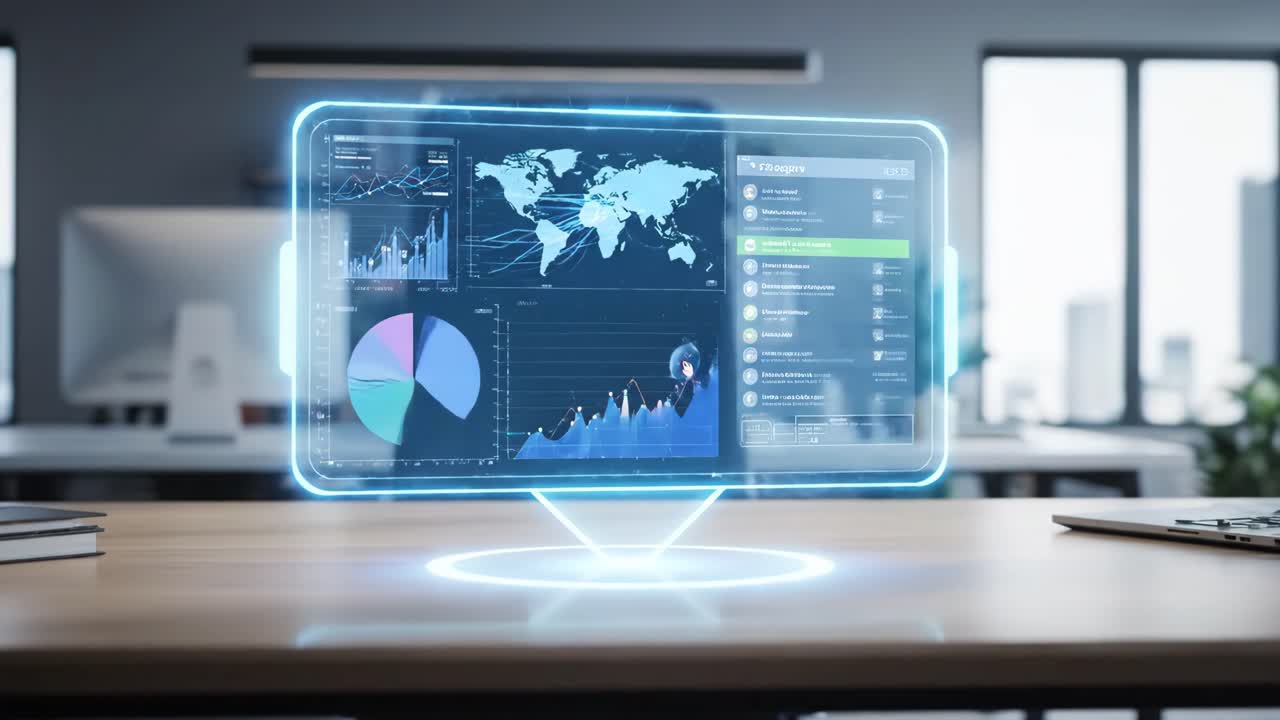 Futuristic Hologram Display in Office Setting