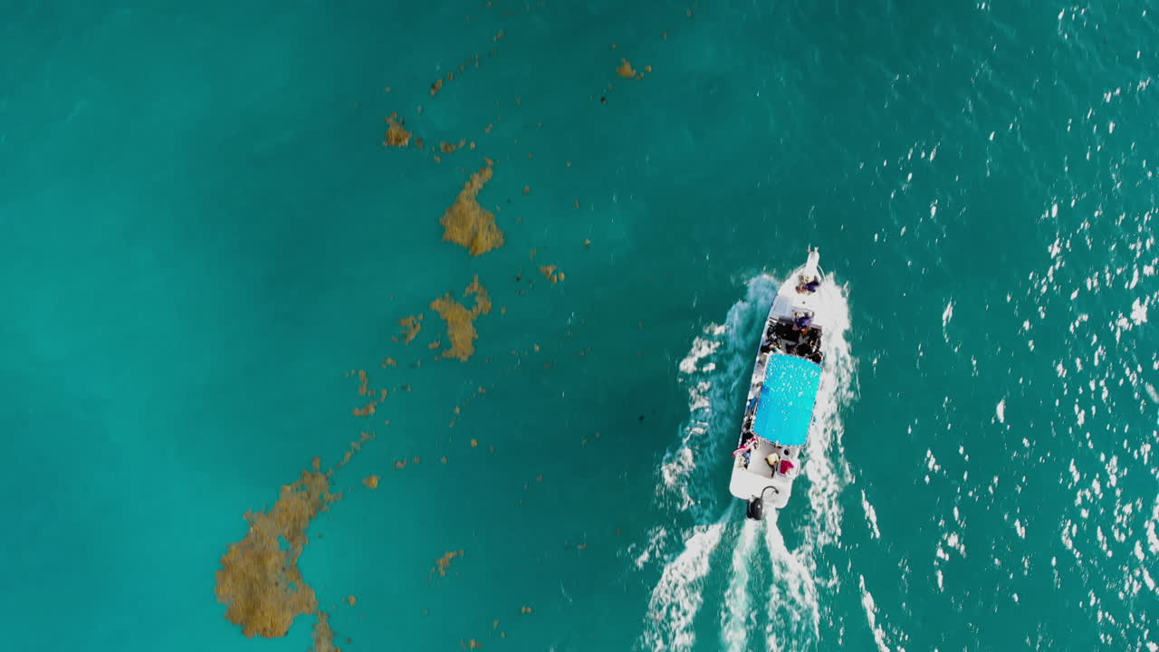 Diving Boat Sailing Out On Mexico Ocean Drone Shot Free Stock Video