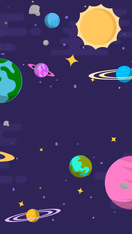 motion graphic of galaxy background with planets in flat design