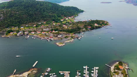 picturesque islands and port areas in brattön, sweden - aerial shot