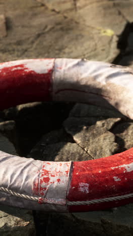 old life preserver on a rocky shore