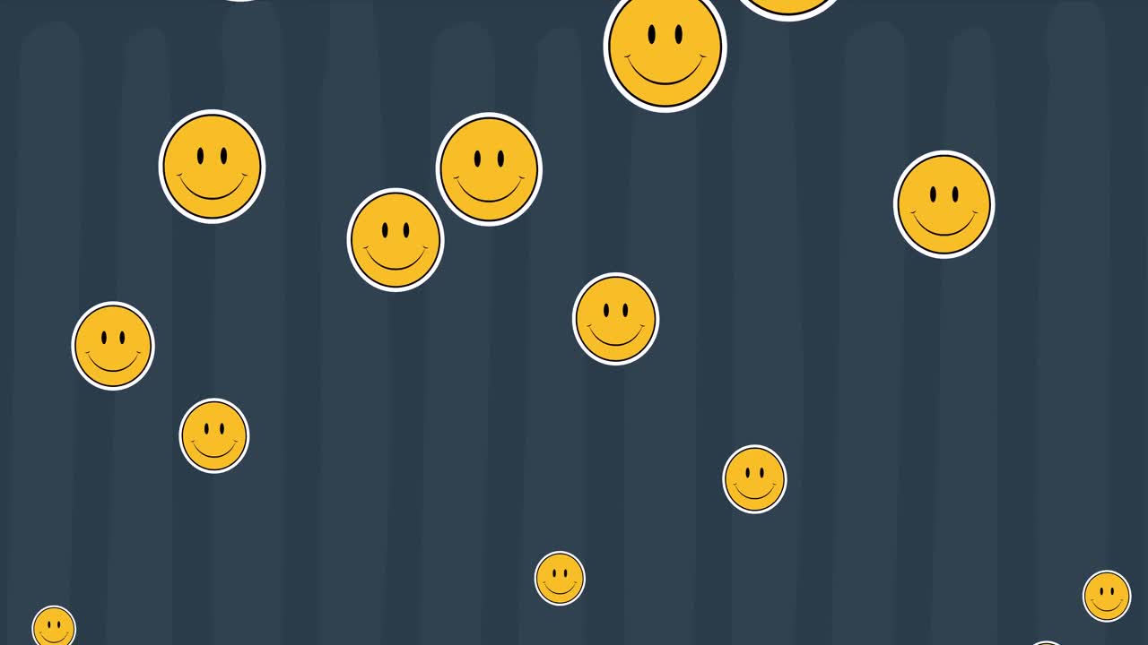 회색 배경 위에 소셜 미디어 미소 짓는 이모지 아이콘의 애니메이션