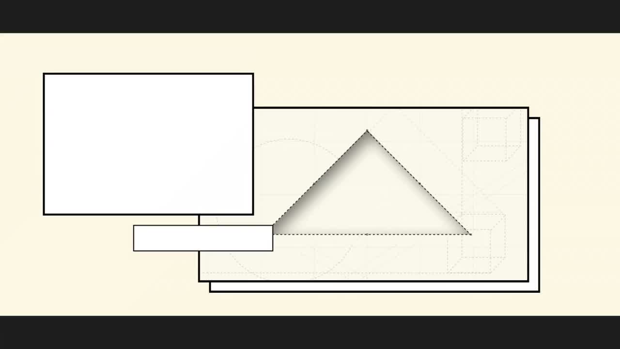 Animation of cursor cutting triangle in panel, with copy space rectangles, on beige background