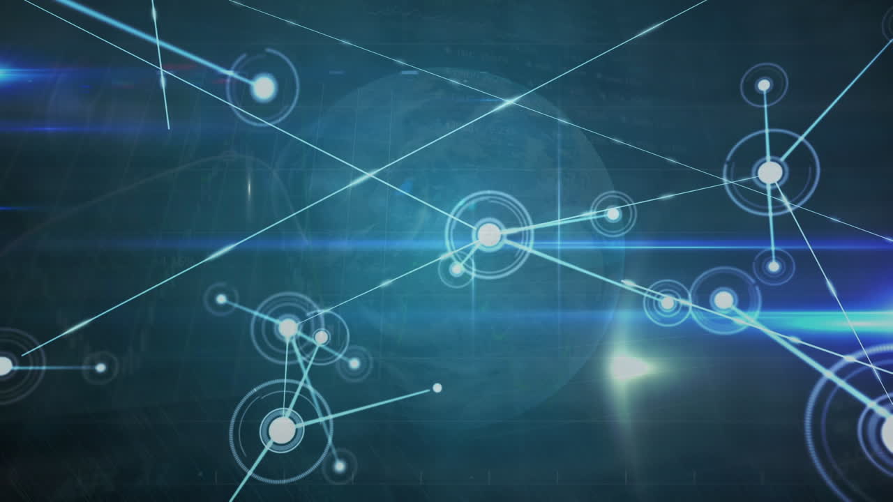 animación de la red de conexiones y el globo sobre fondo oscuro