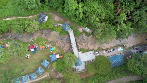 aerial birds eye flying left of recreation area around serendah, malaysia