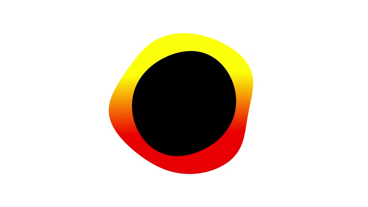액체 오브 프레임 애니메이션, 색 바탕에 노란색과 빨간색의 추상적인 모양과 검은색 중심
