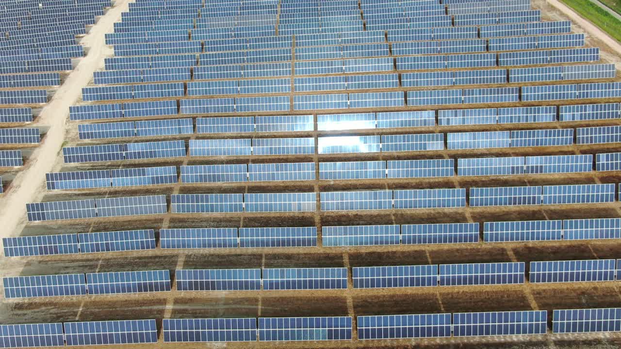 Photovoltaic Solar Plant from the air. Geria, Valladolid. 4K Drone Descending Reveal shot