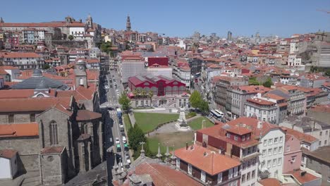 portugal sunny day porto city prince henry the navigator monument aerial panorama 4k