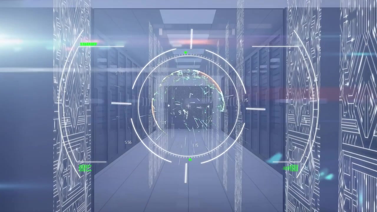 Animation of digital interface over server room