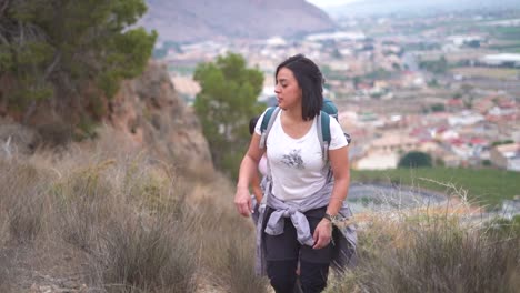 hikers group walk along a rout in the mountain