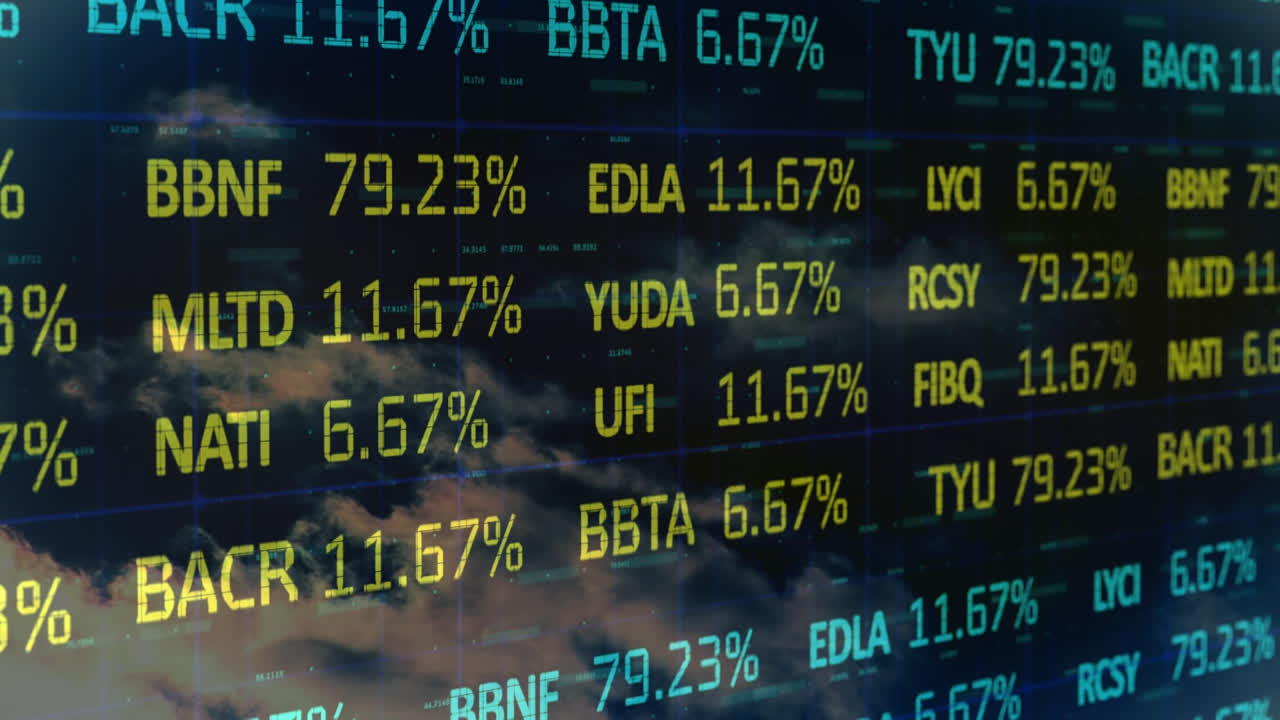 Composite video of stock market data processing against clouds in the blue sky