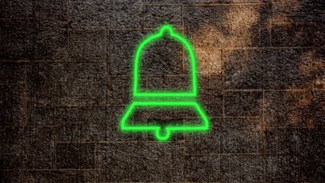 Animation-of-glowing-neon-bell-icon-on-brick-wall