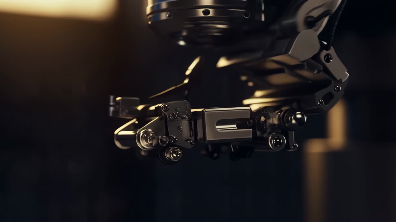 Close-up of a Detailed Industrial Robotic Arm