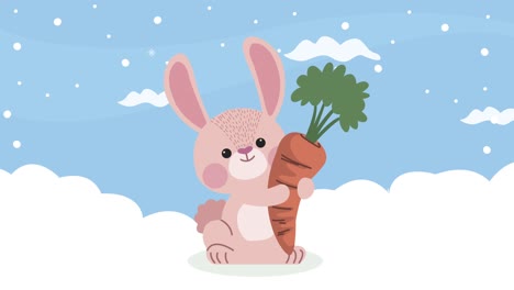 feliz animación de pascua con conejo y zanahoria
