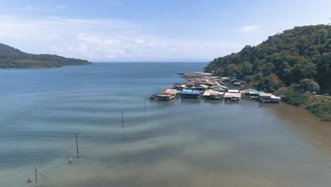 aerial view of a water village on a tropical island