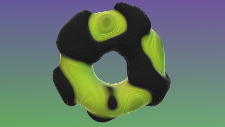 Splendido rendering 3D di una ciambella nera e gialla dal design unico