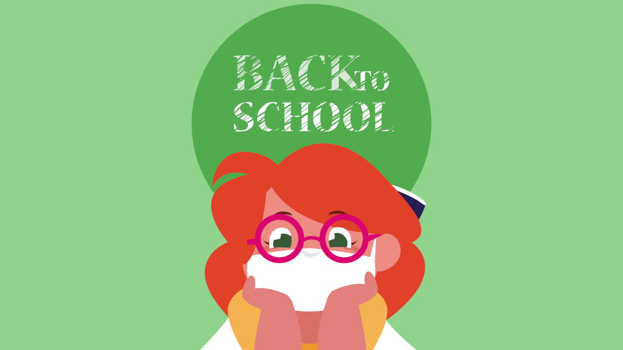 의료 마스크를 착용 한 작은 학생 소녀