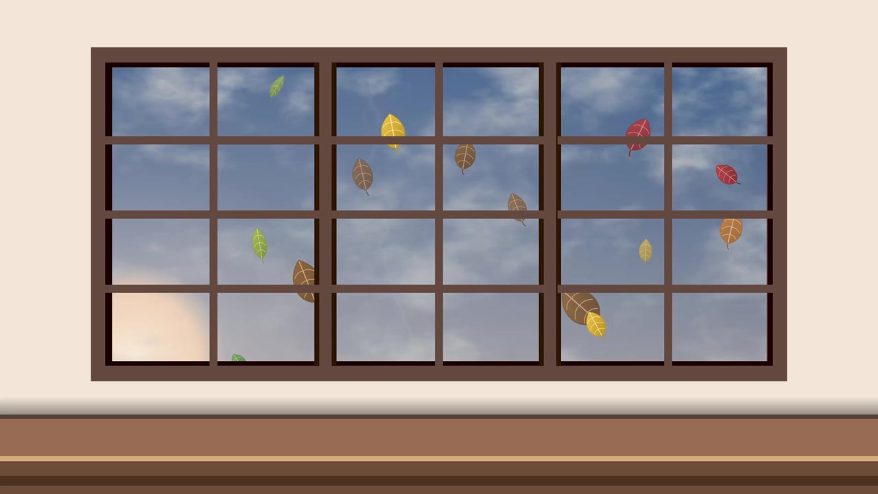 Animated Autumn Leaves Falling Outside a Window