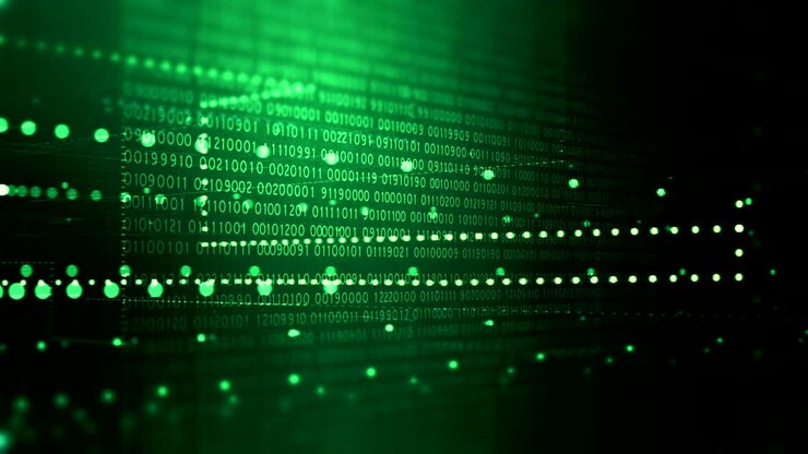 Digital binary data transmitted at high speed video loop animation.