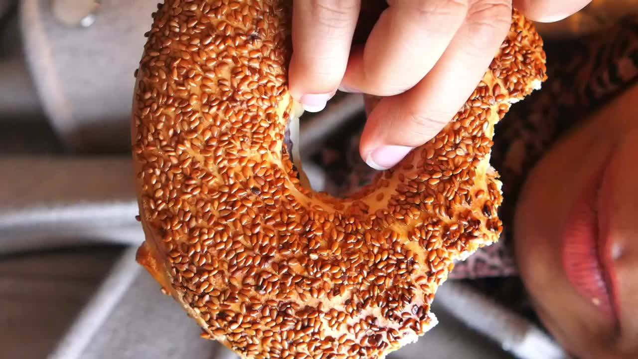 Close-up of a Simit Being Held