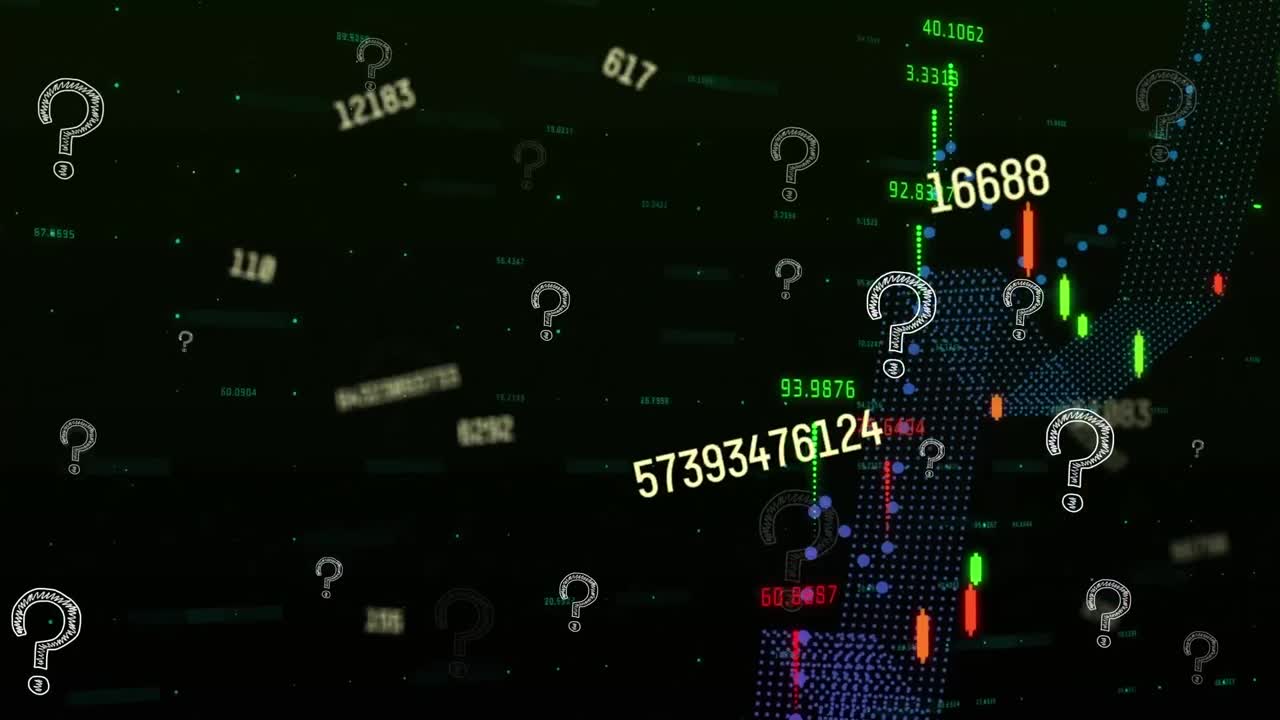 Question mark symbols and multiple changing numbers against financial data processing