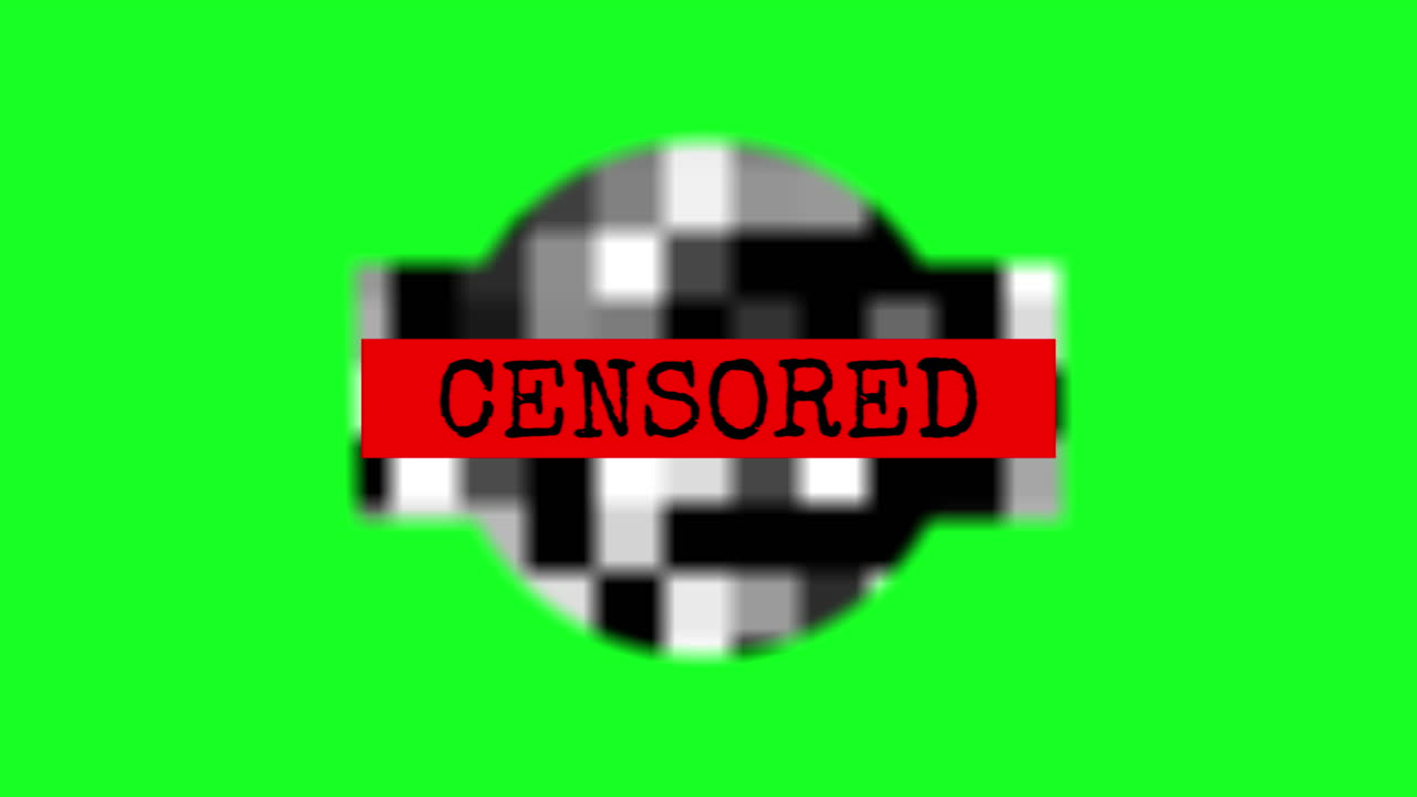 Censored Pixelated Content with Red Bar on Green Screen