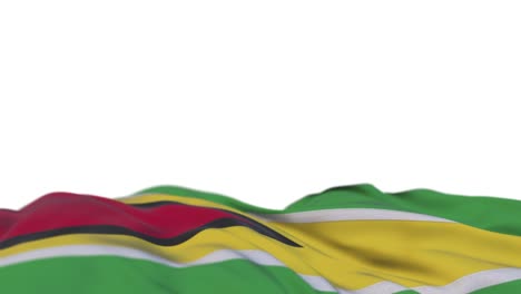 guyana fabric flag waving on the wind loop. guyanese embroidery stitched cloth banner swaying on the breeze. half-filled white background. place for text. 20 seconds loop.