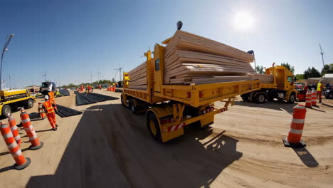 road construction site with truck carrying materials