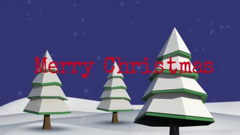 Animation-of-merry-christmas-text-over-fir-trees