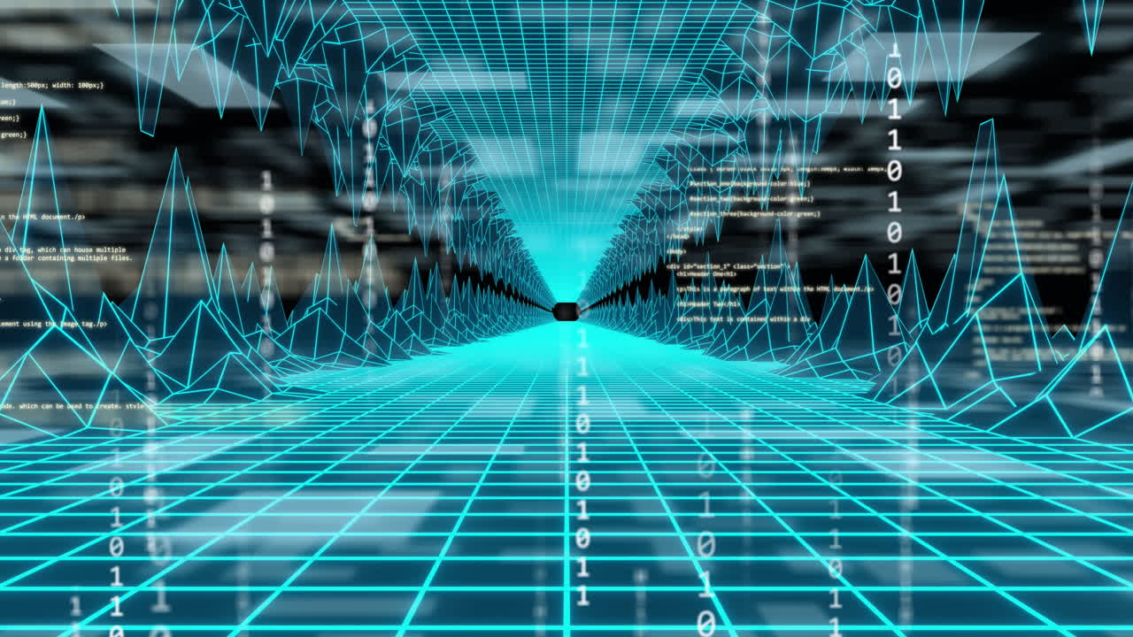 Animation of data processing and binary coding over grid