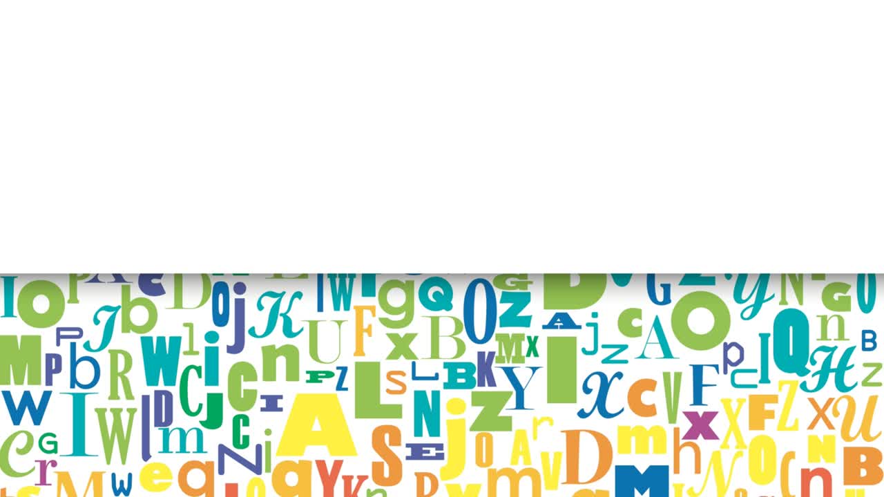 letras confusas del alfabeto desplazándose bajo una hoja de papel. fondo con espacio de copia. dibujos animados, animación 2d. imágenes en bucle 4k