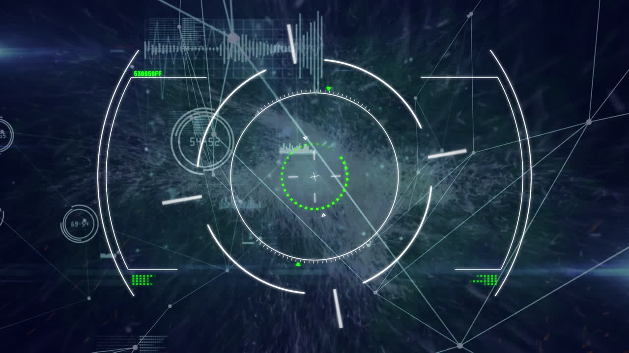 검은 바탕에 연결 네트워크를 통해 간섭과 범위 스캐닝의 애니메이션