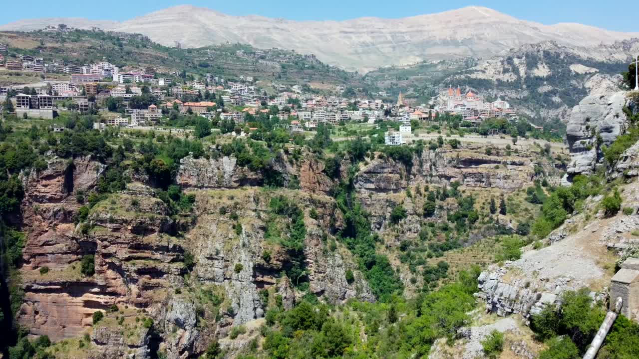 Kadisha Valley In Lebabob A Unesco Heritage Site In Mountain Landscape - aerial shot