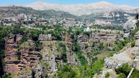 kadisha valley in lebabob a unesco heritage site in mountain landscape - aerial shot