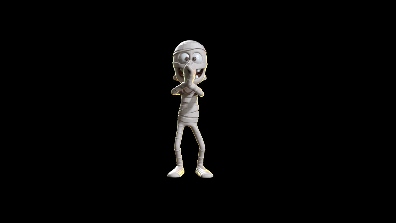Divertido personaje de momia de dibujos animados en 3D gesticulando y saludando