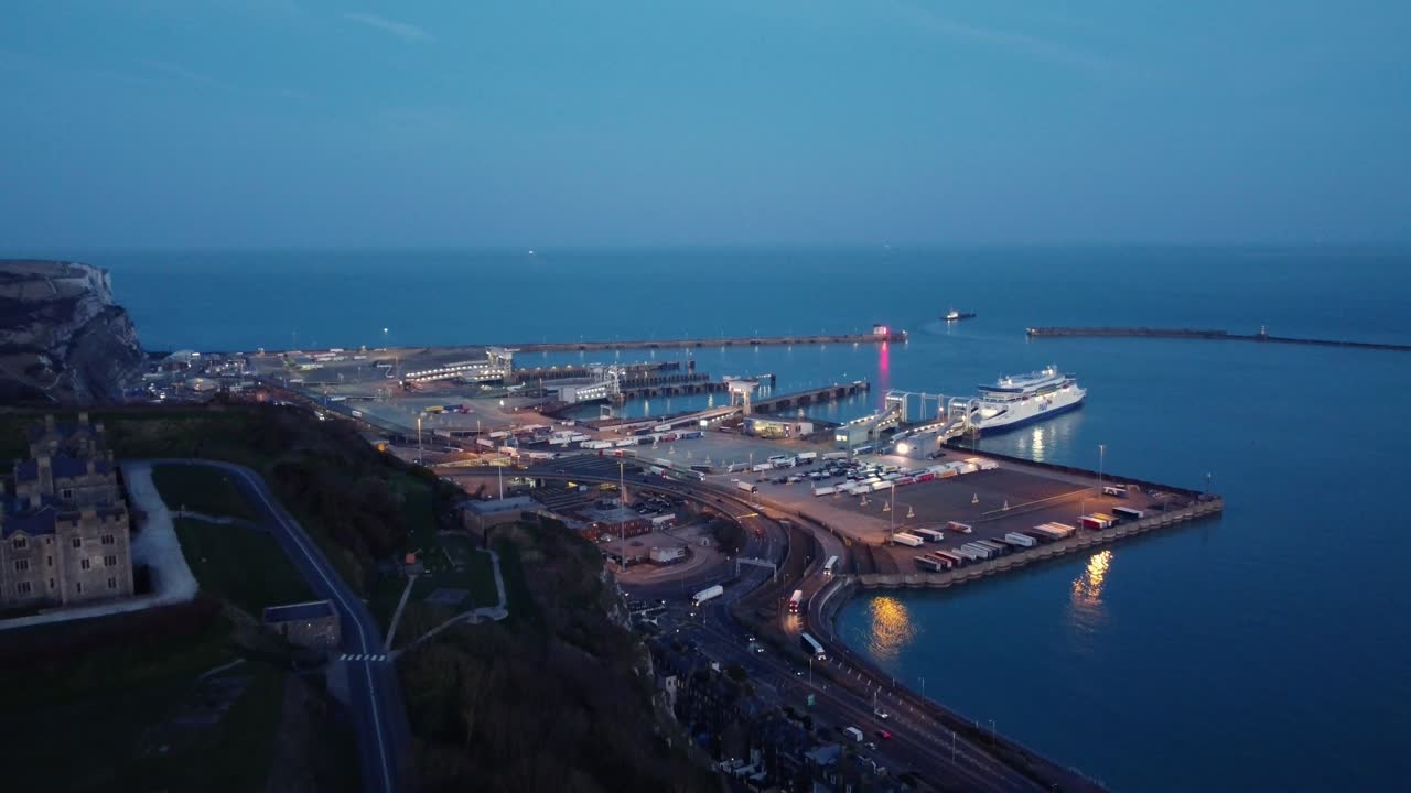 Aerial View of a Port with Ferry and Docks