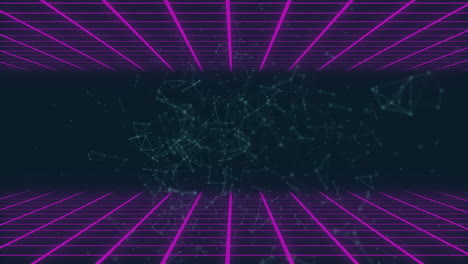 animation of neon grid forming abstract digital network in futuristic space