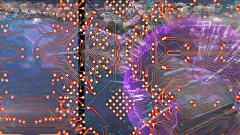 animación del procesamiento de datos en todo el mundo y el paisaje urbano