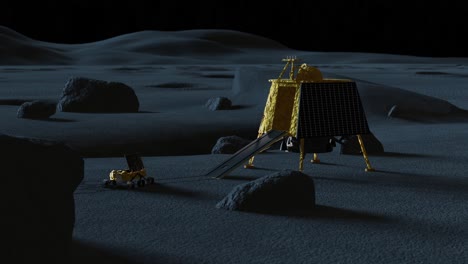 3d animation of india's chandrayaan lander and rover on the moon