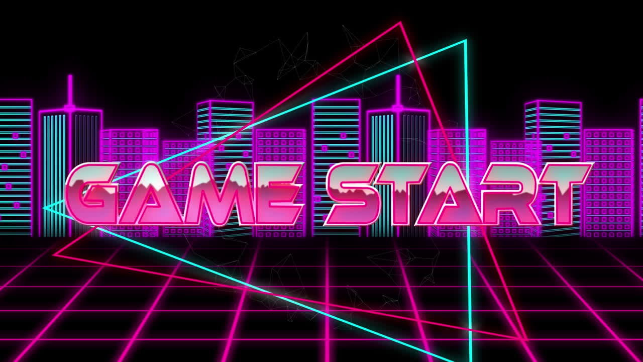 도시와 함께 디지털 추상 공간에서 게임 시작의 애니메이션