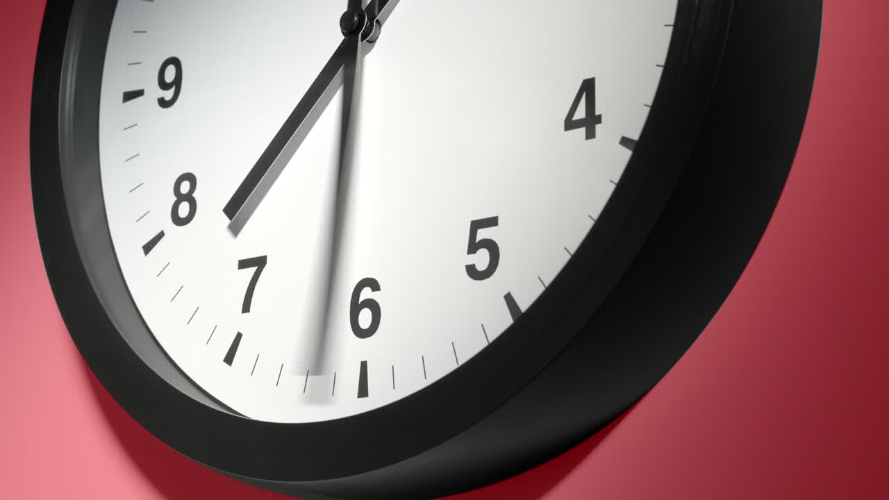 Clock Face on Burgundy Cherry Red Wall in Time Lapse