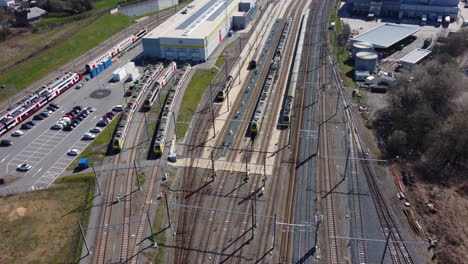 aerial view of train depot and yard