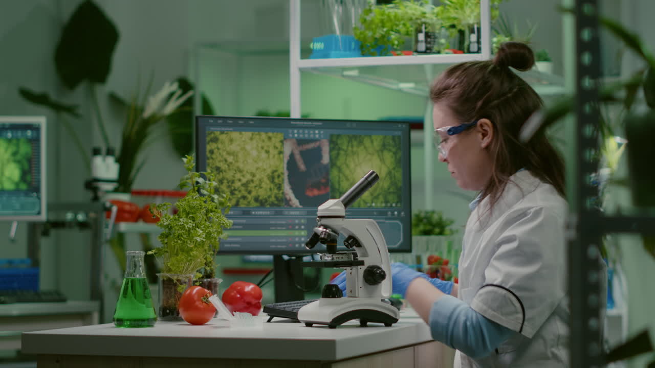 Biochemistry doctor examining chemical test using microscope