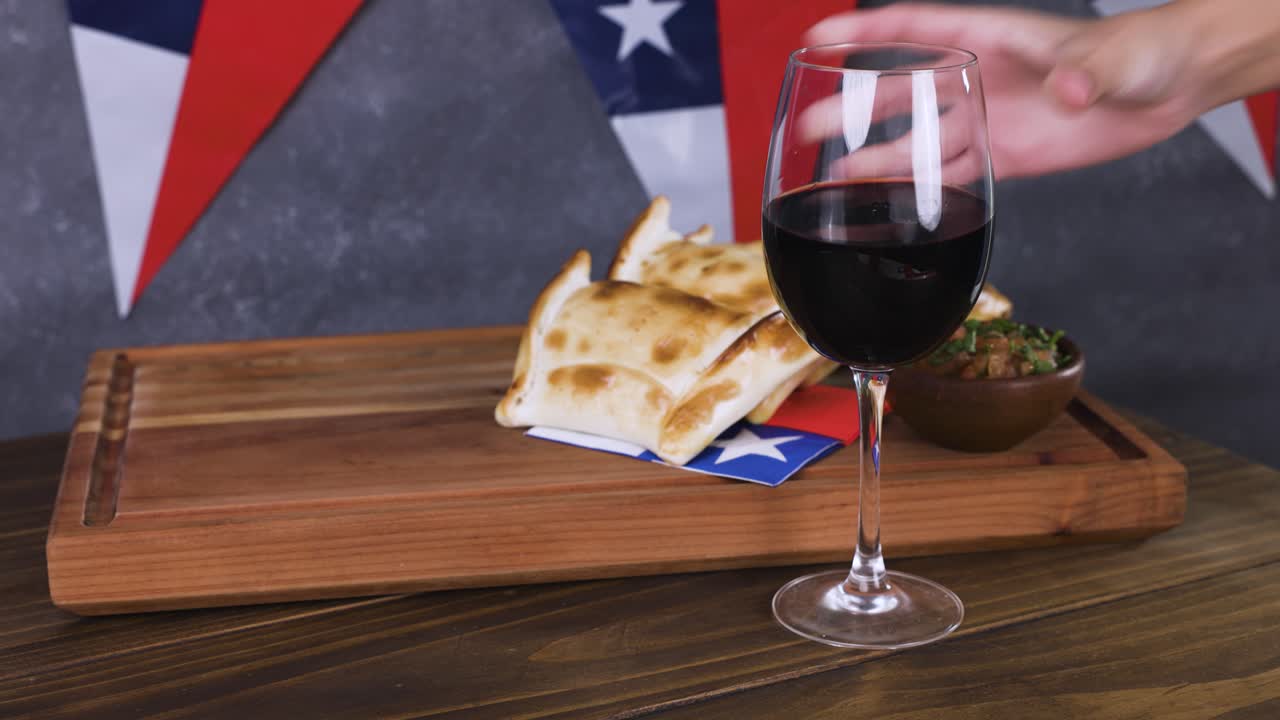 Chile Fiestas Patrias Chilean Flag Anniversary national day empanadas pebre food drink wine glass