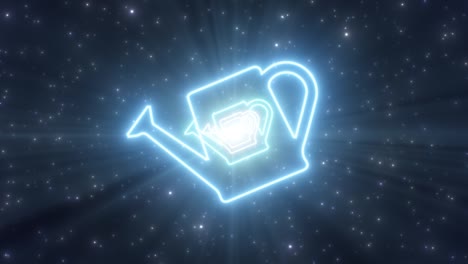blue watering can symbol shape outline spring glow neon lights tunnel - 4k seamless vj loop motion background animation