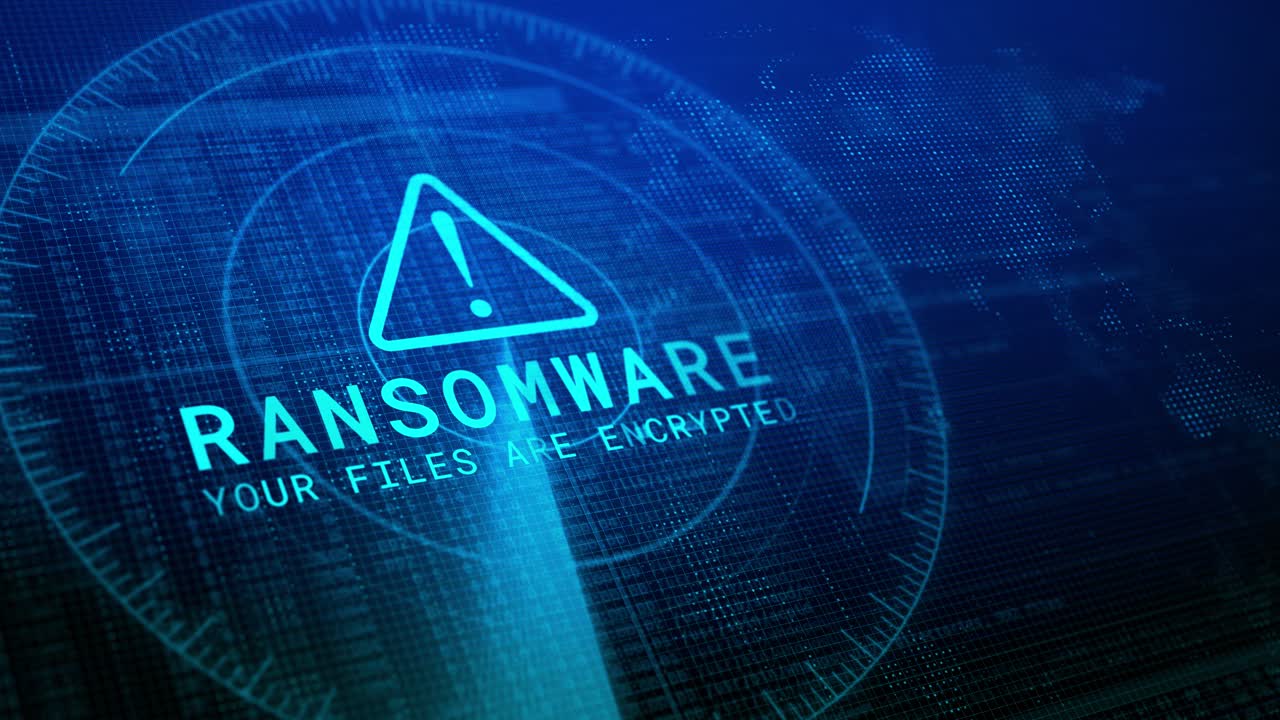 Ransomware virus text cyber security email phishing internet technology animation cyber space