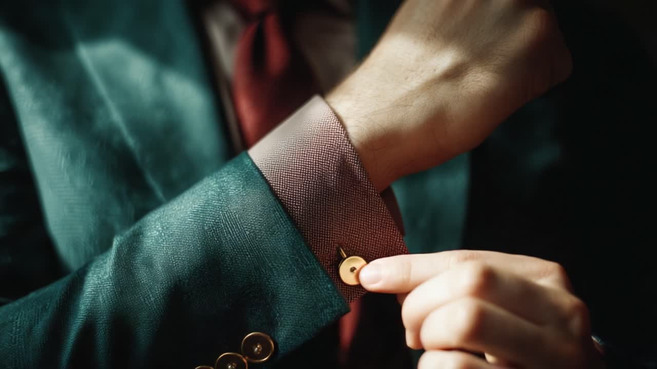 Elegant Close-up of a Well-Dressed Man Adjusting His Cuff in a Stylish Suit, Capturing the Sophistication and Attention to Detail in Formal Attire
