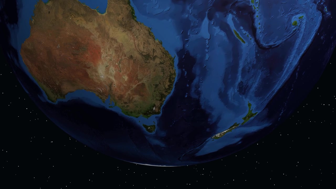 Digital globe rotates and zooms into Newcastle Australia with red marker and coordinate text