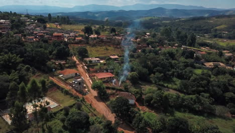 aerial shot over village in jungle of brazil